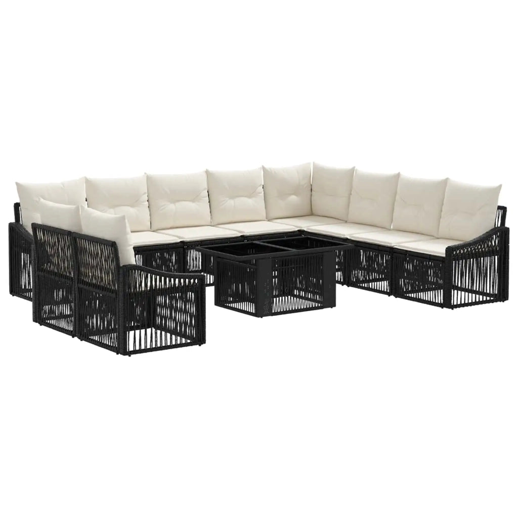 Set Divano da Giardino 11 pz Nero e Bianco Crema polyrattan 3437272