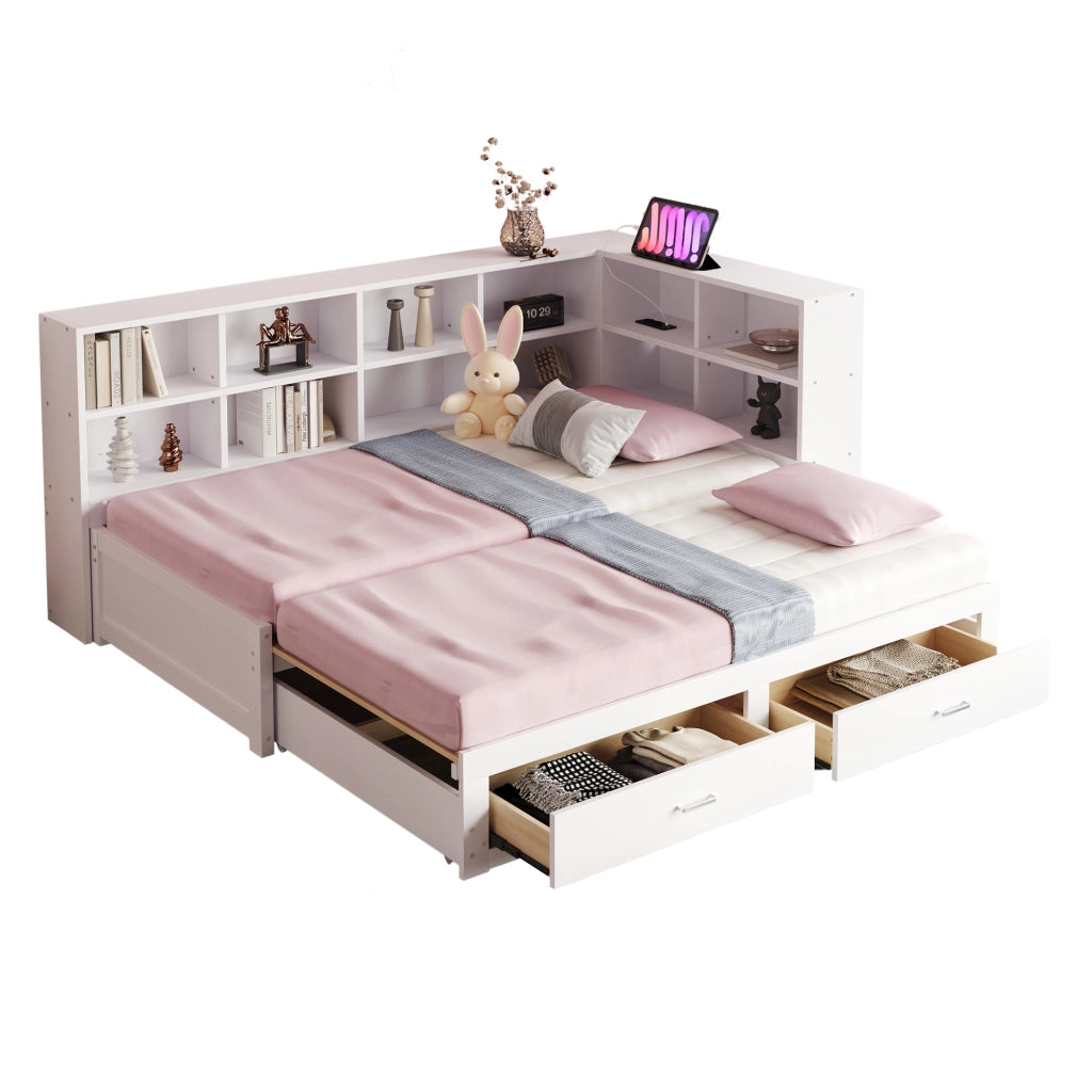 LETTO multifunzione 90/180x190 cm in legno bianco con contenitore