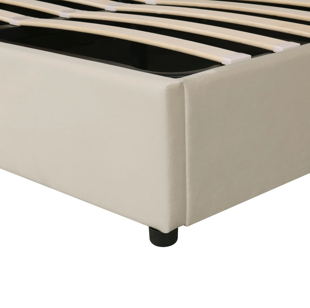 Letto contenitore imbottito Chesterfield 160x200 in velluto beige con rete a doghe