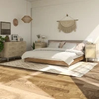 Comodino con Armadio e Ripiano, Porta in Rattan Intrecciato, 1 Cassetto, Design Bohémien, 40 x 40 x 68,5 cm, Naturale