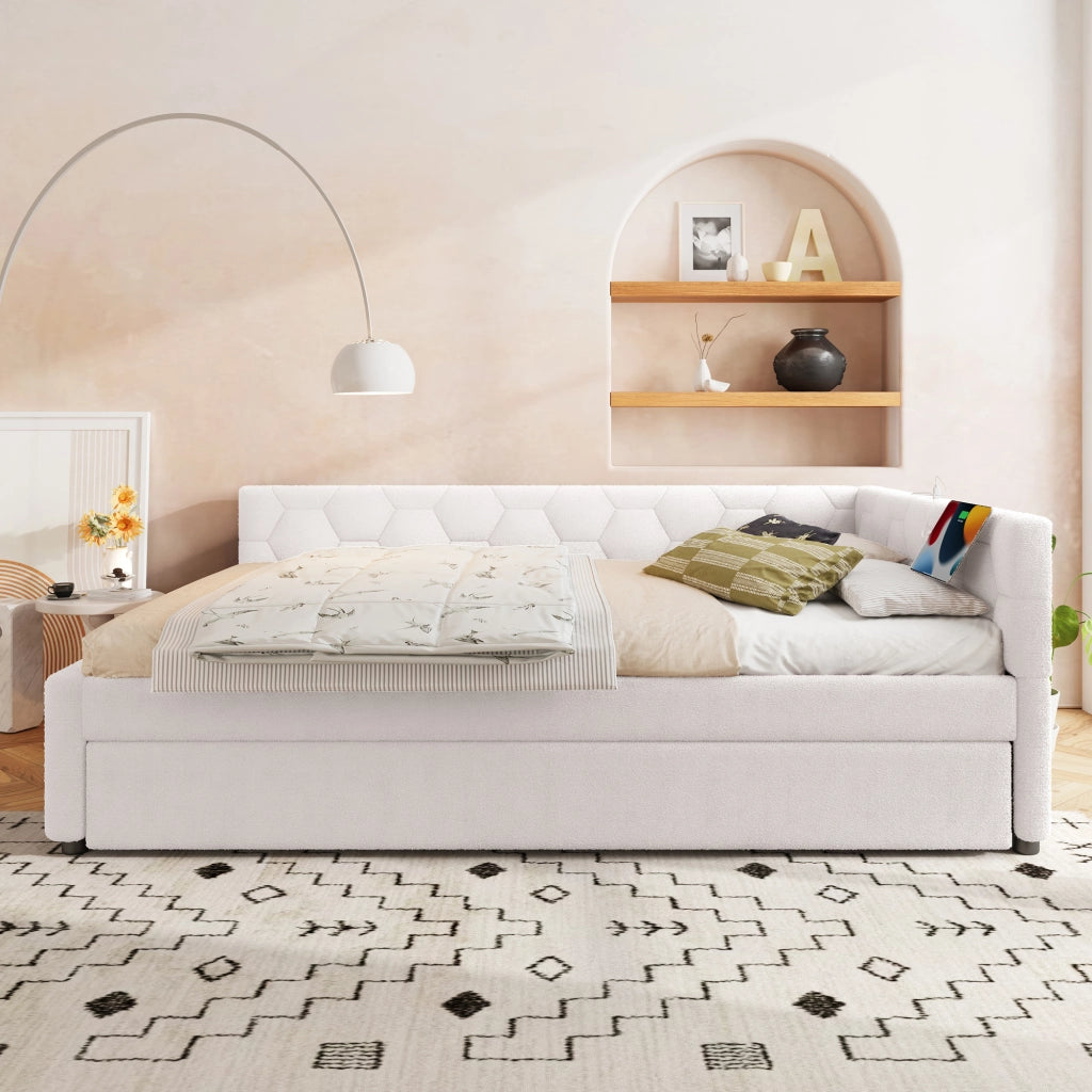 LETTO Daybed 140x200 cm bianco con letto estraibile, USB e Type-C