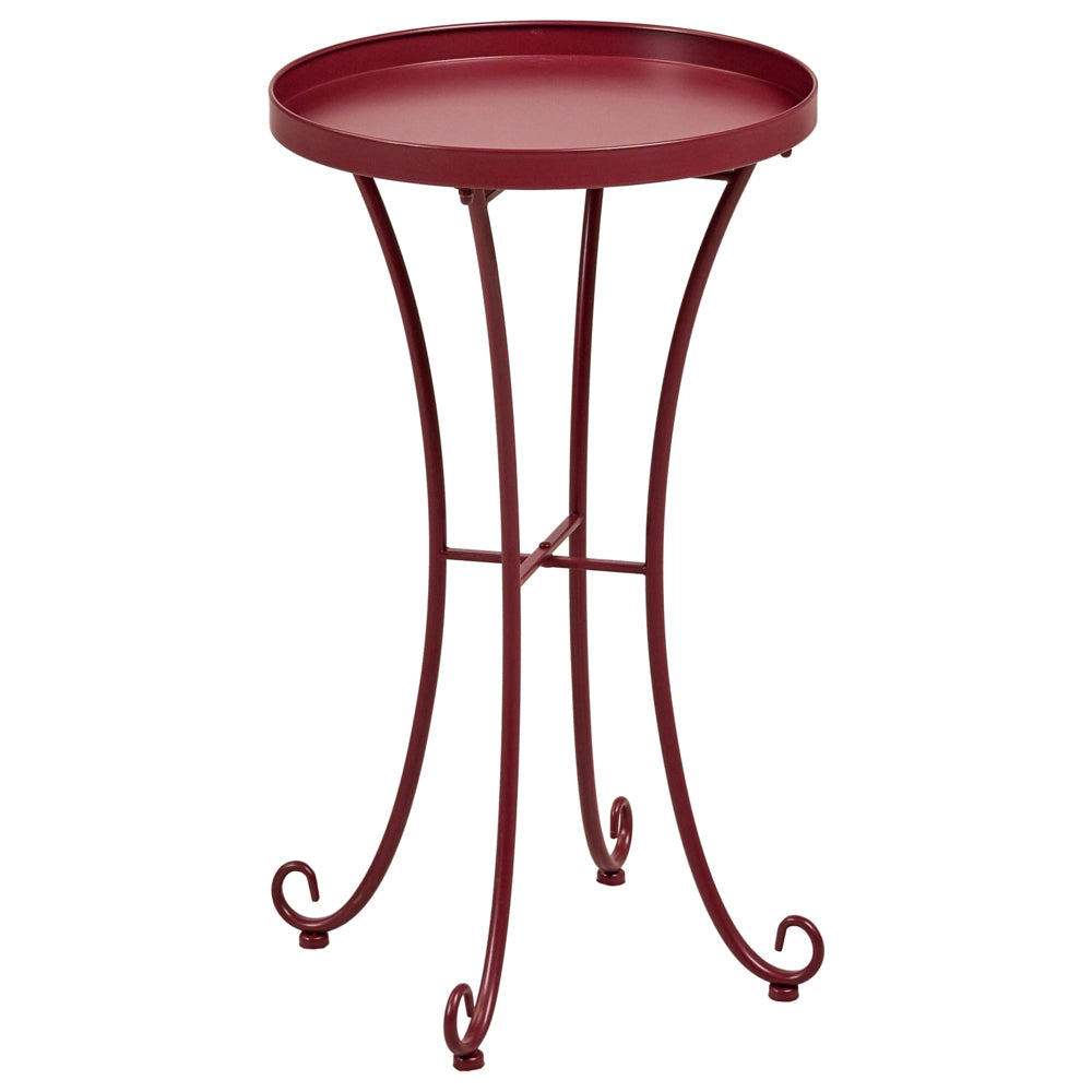 Tavolino da Giardino Rotondo in Metallo bordeaux da 40 cm Stile Vintage per Esterno