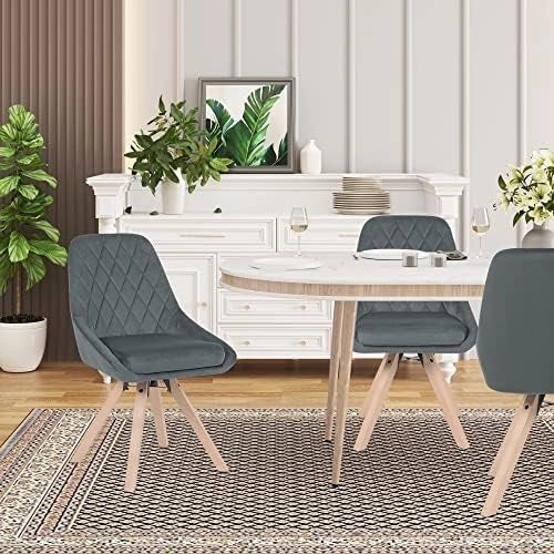 Set 8 Sedie per Sala da Pranzo Girevoli, Sedie da Cucina con Gambe in Faggio, Sedie in Velluto, Seduta Imbottita, per Camera da Letto, Soggiorno, Grigio Scuro, BH359dgr-8