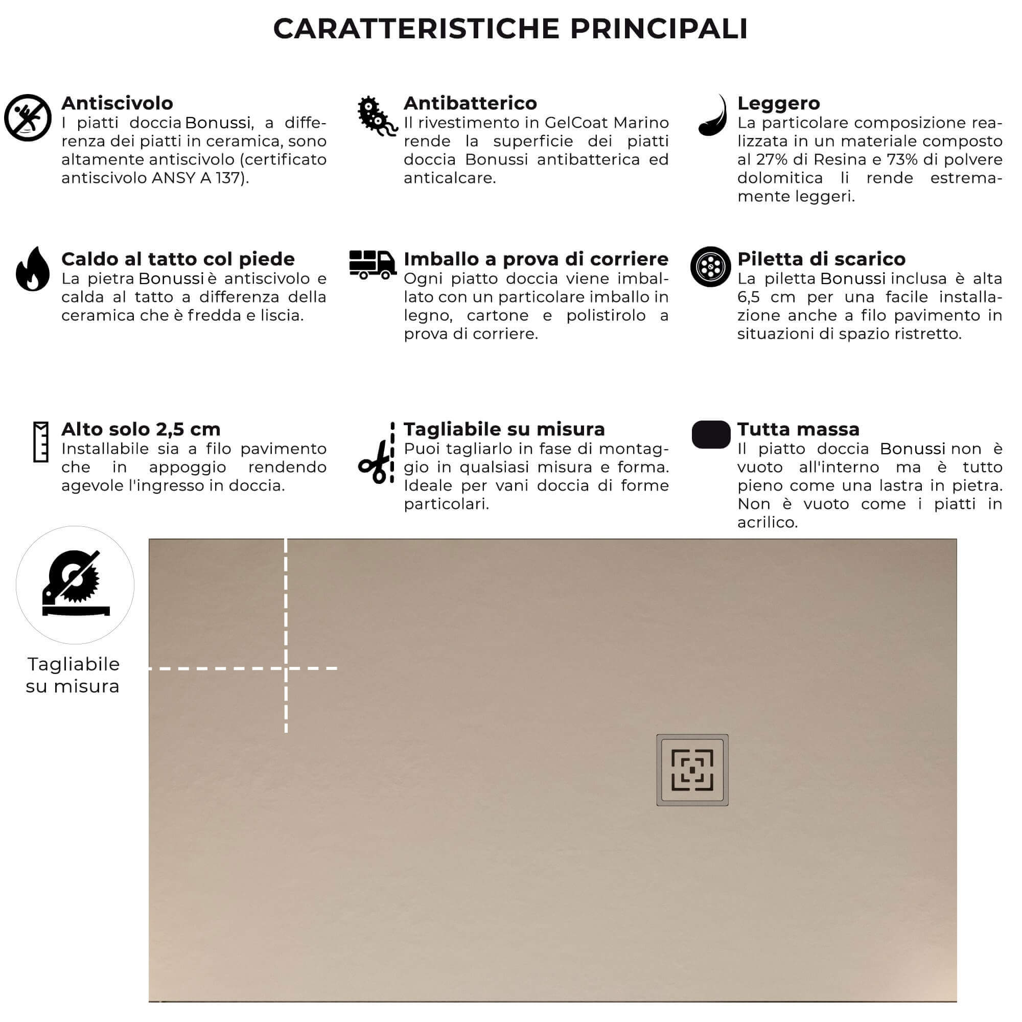 Piatto Doccia in Pietra 70x120 cm Bonussi Canton Crema