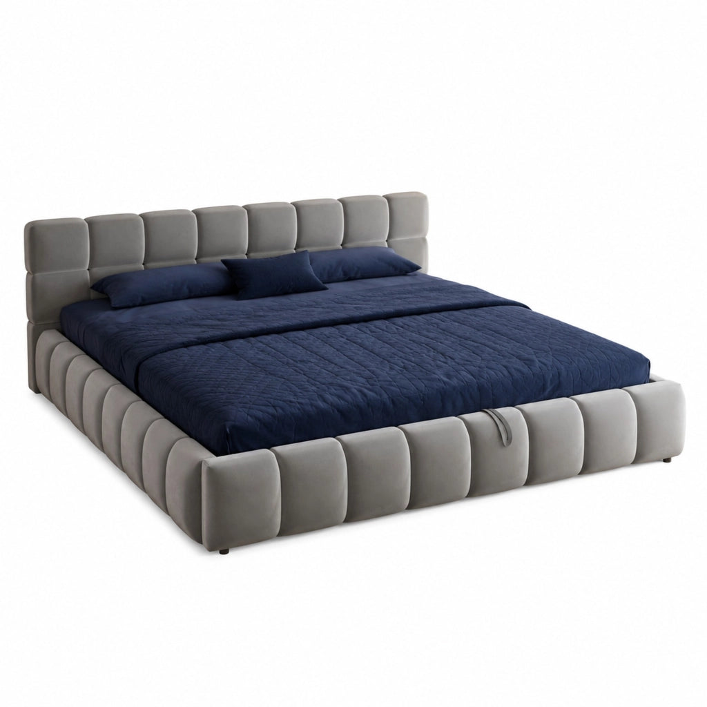Letto imbottito 160x200 cm con contenitore idraulico; LED; velluto grigio