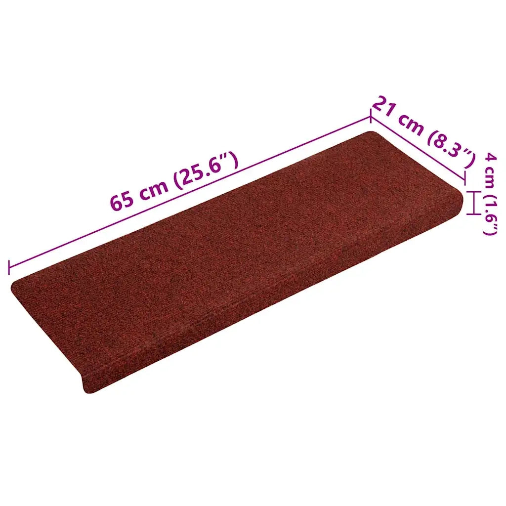 Tappetini per scale autoadesivi 15 pz 65x21x4 cm Bordeaux Rosso Bordo rettangolare 134565