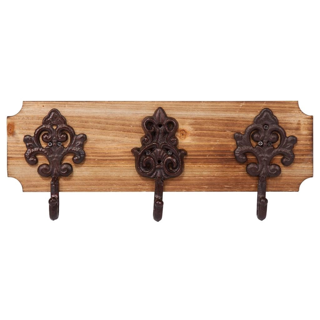 Appendiabiti da parete in legno e metallo 3 ganci marrone 40x13x10h