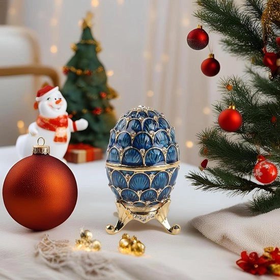 Scatola da gioielli in ceramica decorata con uova da collezione di Pasqua (Azzurro)