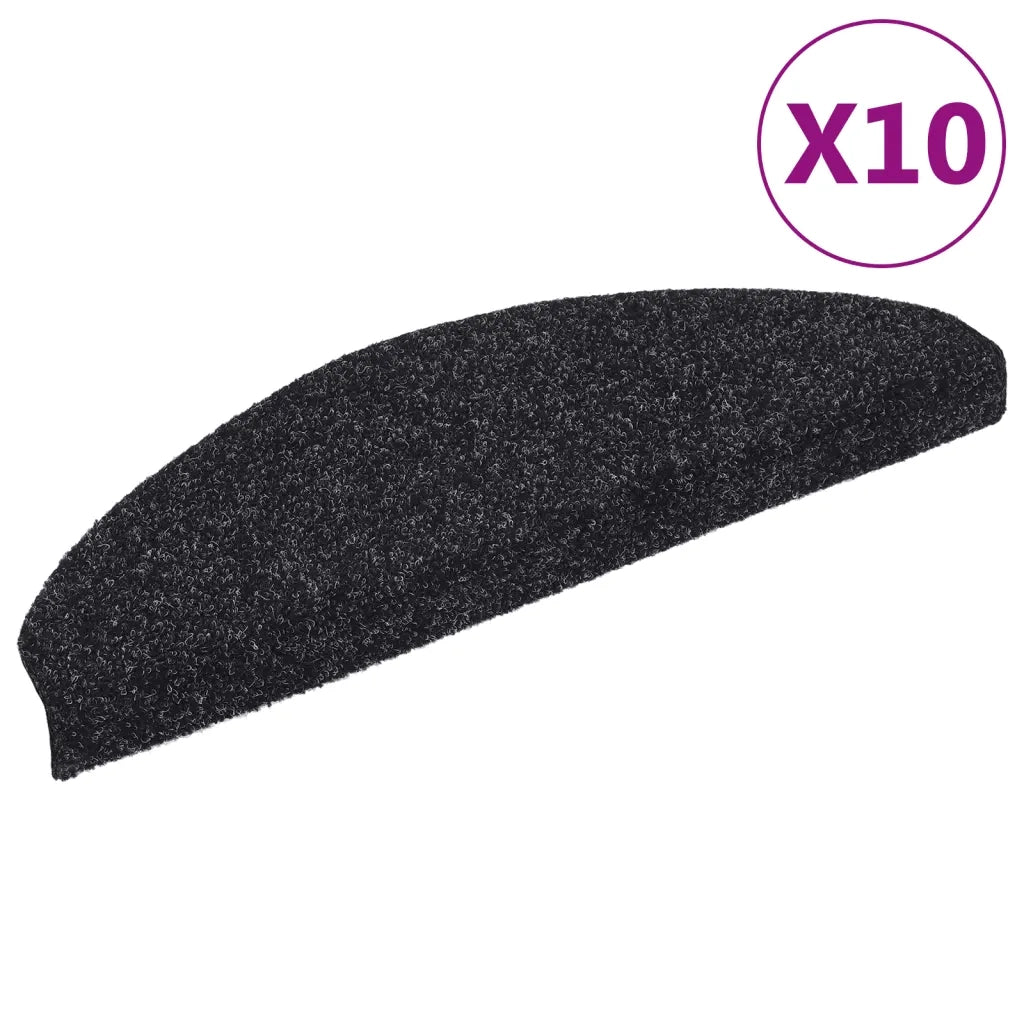 Tappetini per scale autoadesivi 10 pz 65x21x4 cm neri semicircolari grandi 149703