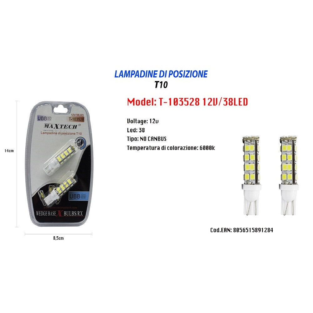 Trade Shop - Lampadine Di Posizione 12v 38led T10 Maxtech T-103528 Lampadine Ultra Luminose -