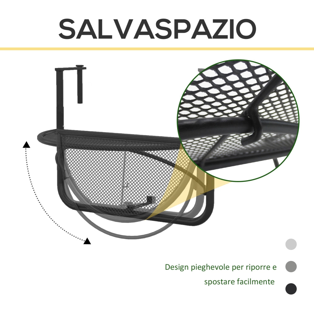 Easycomfort Tavolino da Ringhiera Pieghevole con 3 Altezze Regolabili in Metallo, 60x45x50cm, Nero