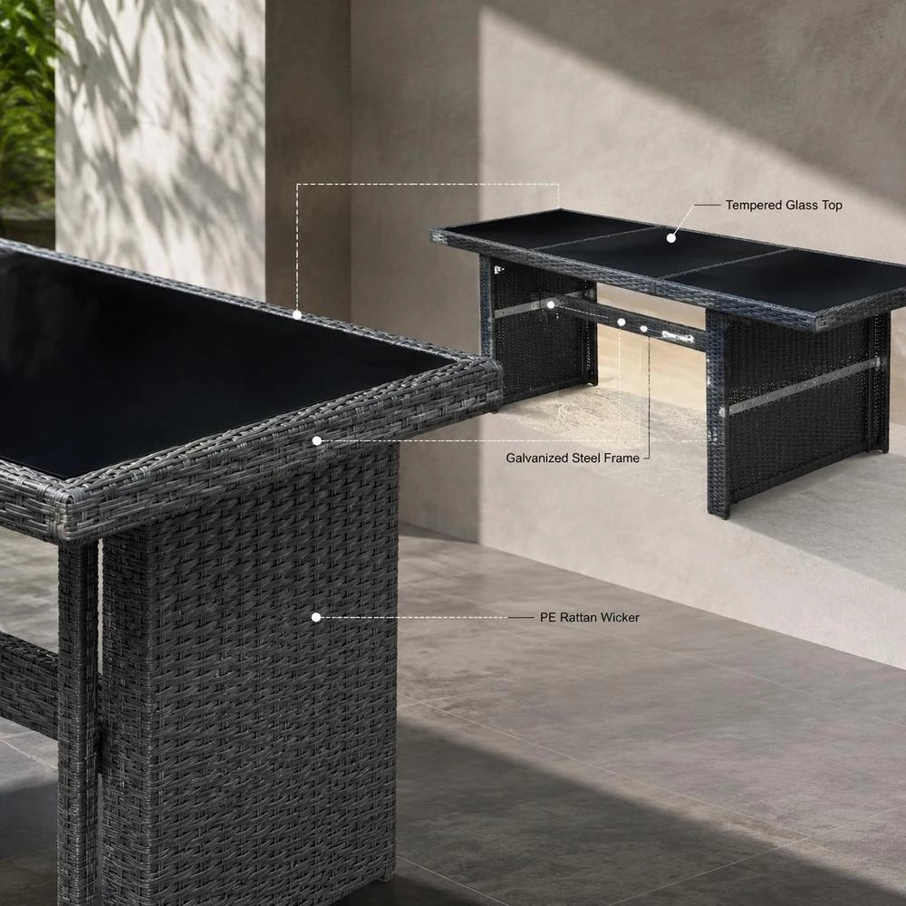 Garden Table Dark Grey Poly Rattan And Tempered Glass
