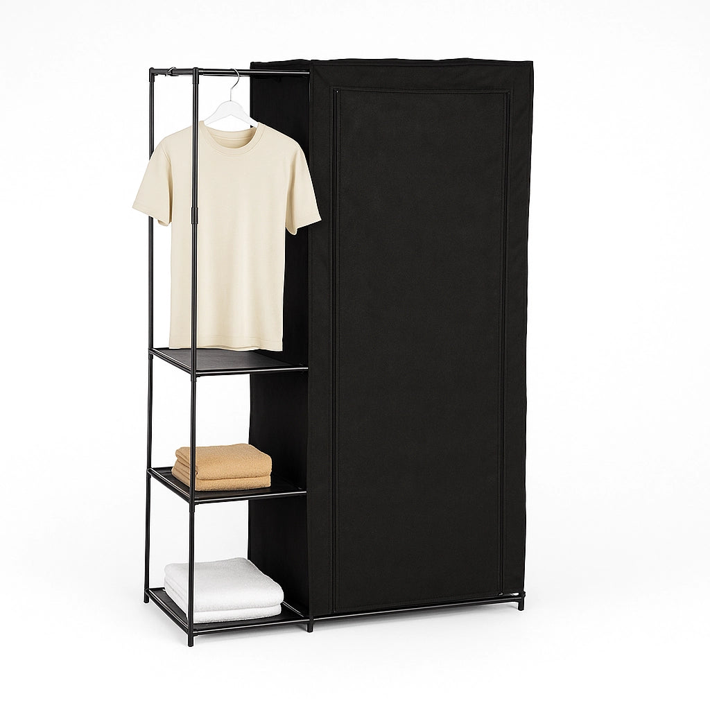 Armadio Doppio Salvaspazio Metallo e Tessuto TNT Appendiabiti 105x43x172cm Nero