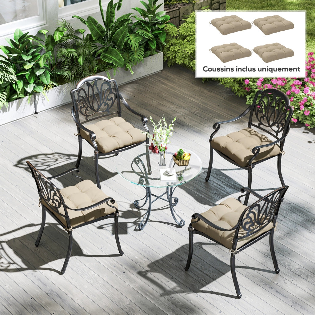 Cuscini da giardino per sedie ¨C zephmum ¨C 4 pezzi, 48x48 cm, kaki, con imbottitura 10 cm e cinghie