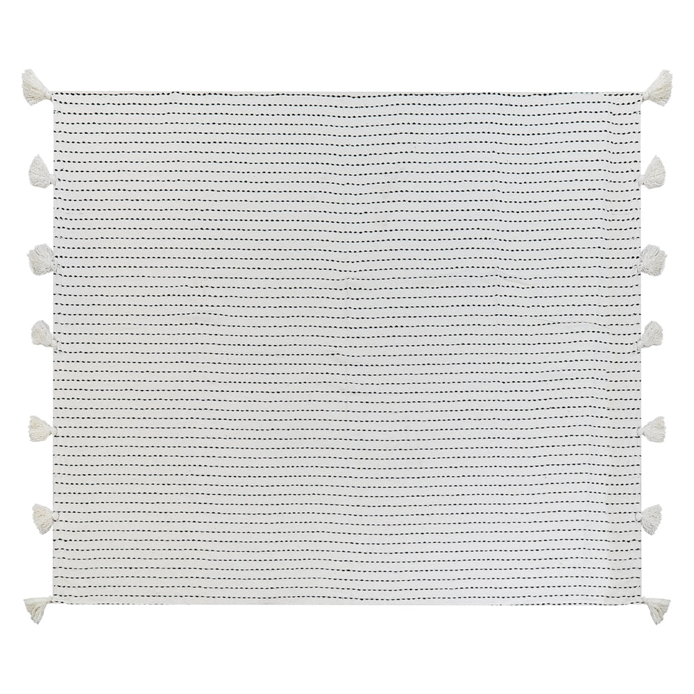 Copriletto in tessuto di cotone bianco sporco 200 x 220 cm con frange Decorativo Biancheria da letto Design classico Camera da letto