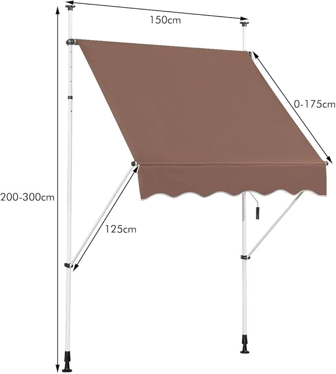Tenda da Sole per Esterno, Tenda da Sole a Morsetto per Balcone con Struttura Telescopica e Tessuto Resistene ai Raggi Solari, Regolabile in Altezza e in Angolazione (150 cm,Marrone)