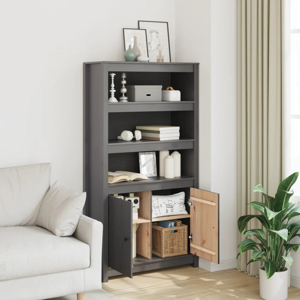Credenza Grigio 80x35x154 cm in Legno Massello di Pino 823521