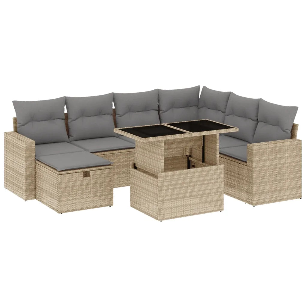 Set Divano da Giardino 8 pz con Cuscini Beige in Polyrattan