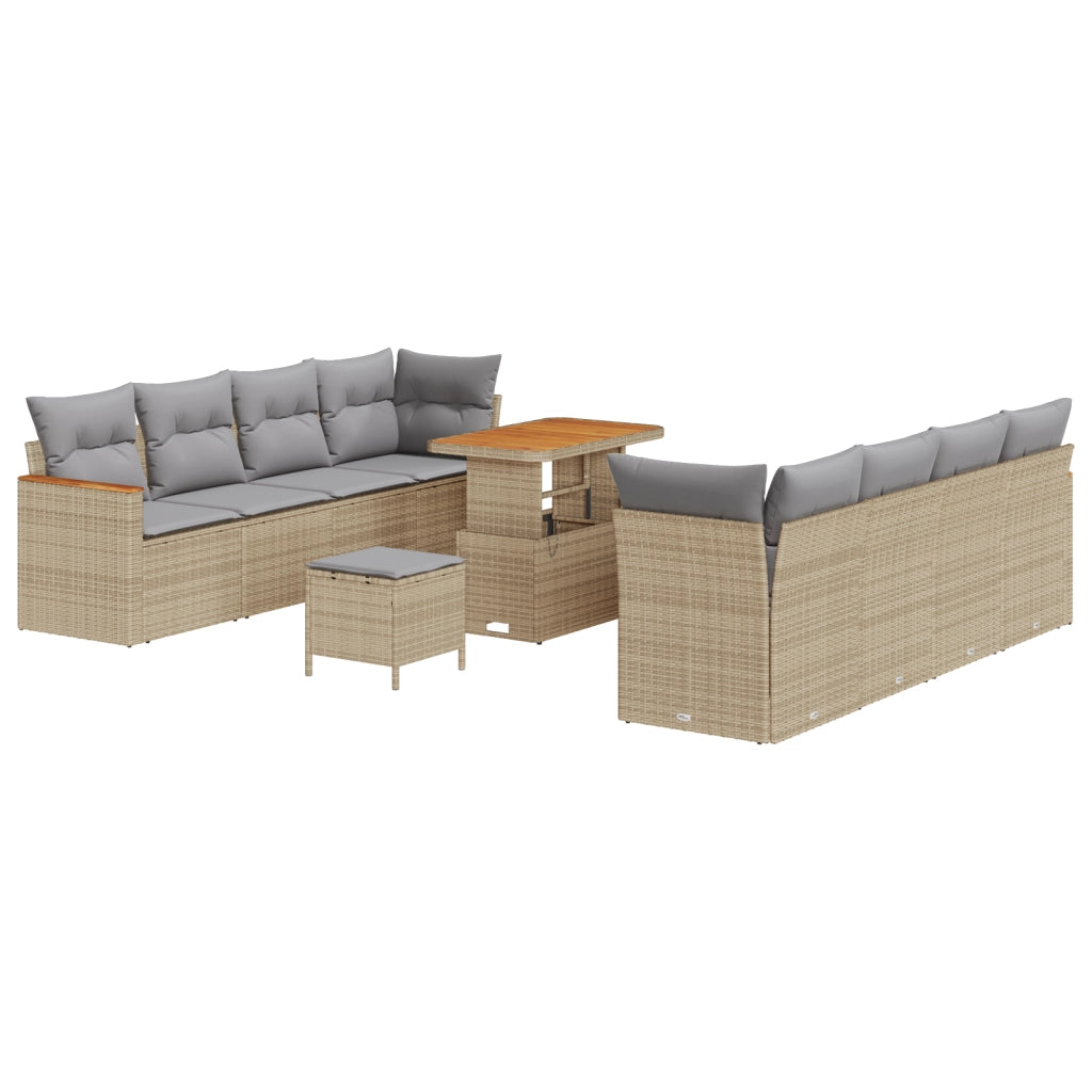Set di Divani da Giardino  da 11 Pezzi con Cuscini Beige in Polyrattan Acacia