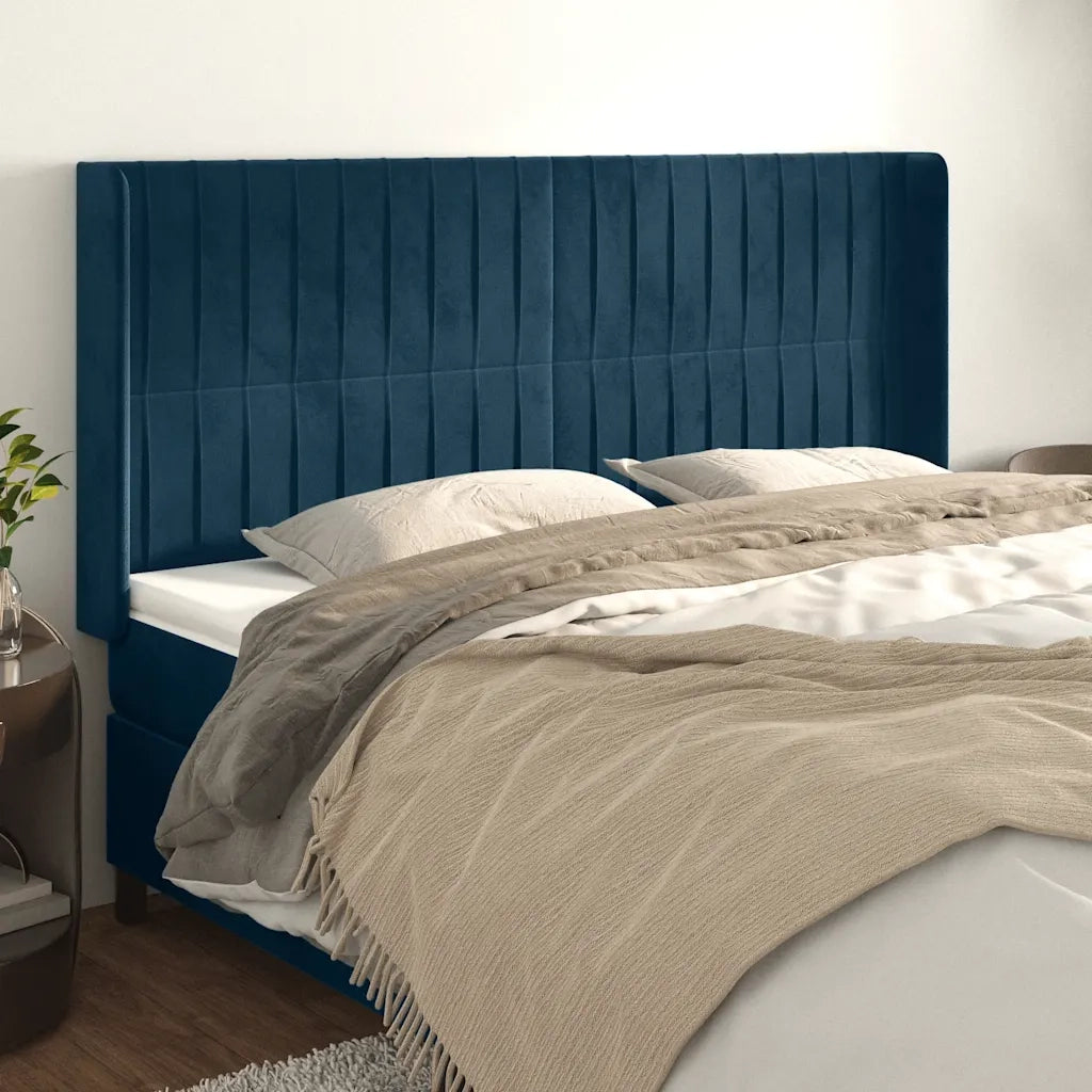 Testiera | Testata ad Orecchio Blu Scuro 183x16x118/128 cm in Velluto