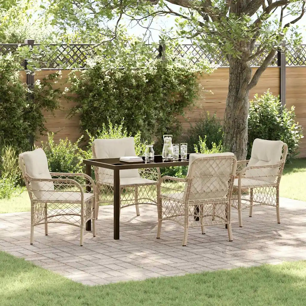 Set da Pranzo per Giardino con cuscino 5 pcs Beige polyrattan 3380227