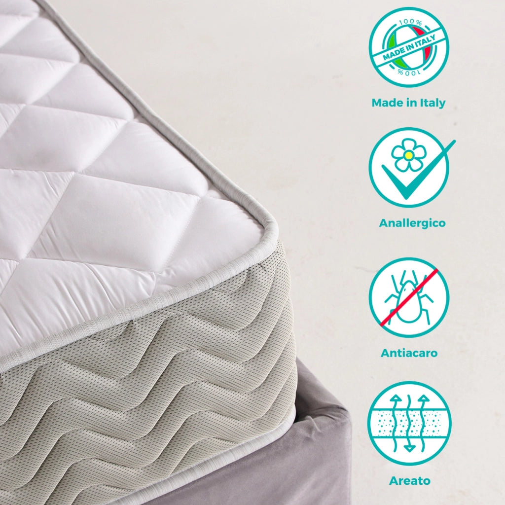 Materasso a molla singolo rigido 80X200 Cm ortopedico, capovolgibile lato rigido/semirigido Massaggiante H21cm, contro il mal di schiena, tessuto anallergico - MOD. MASSAGE.21