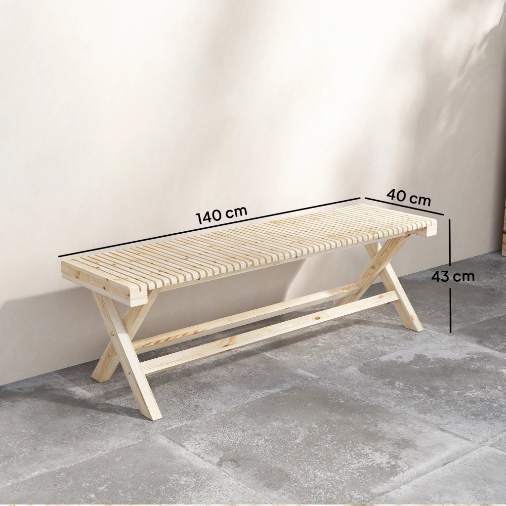 Panchina da Giardino in Legno Massello ¨C Minimal ¨C Naturale 140x40x43 cm