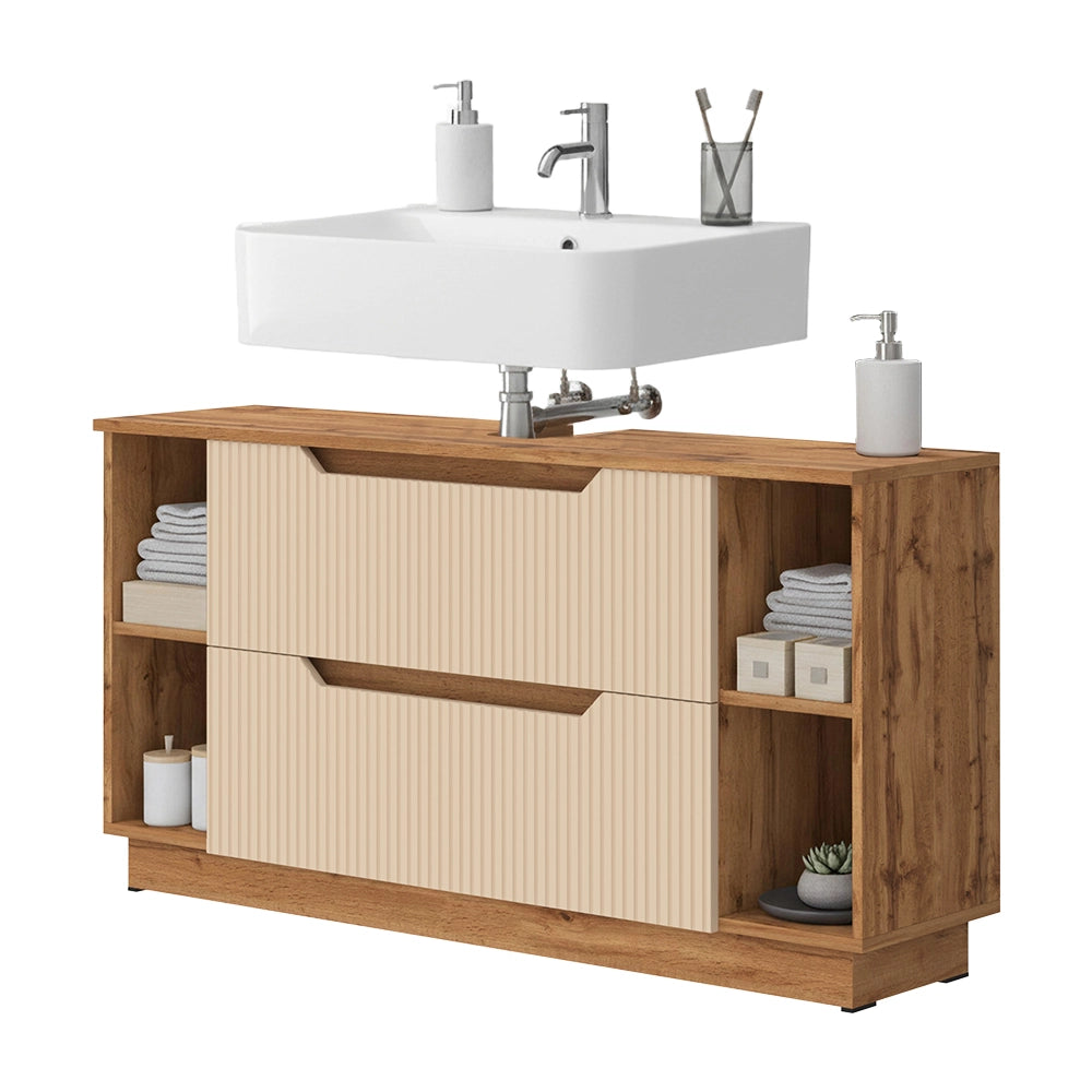 Vicco Mobile sottolavabo per bagno Rovere/cashmere a righe 119.2 x 62.5 cm con 2 cassetti