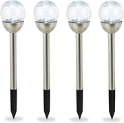 Set di lampade da giardino a luce bianca con look vetro frantumato acqua resistente con piedino terra design moderno argento.