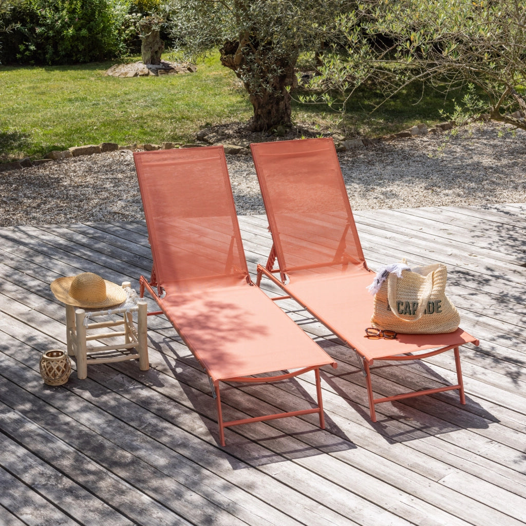 Set di 2 lettini pieghevoli SICILIA in textilene terracotta - struttura in terracotta