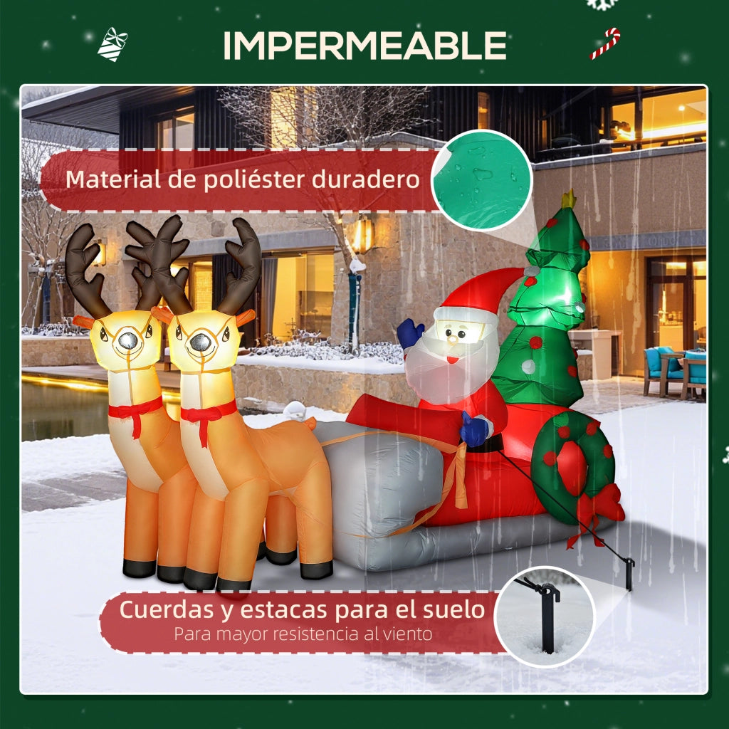 Babbo Natale Gonfiabile con Slitta e Renne ¨C Xylo ¨C 216x90x150 cm con Luci LED