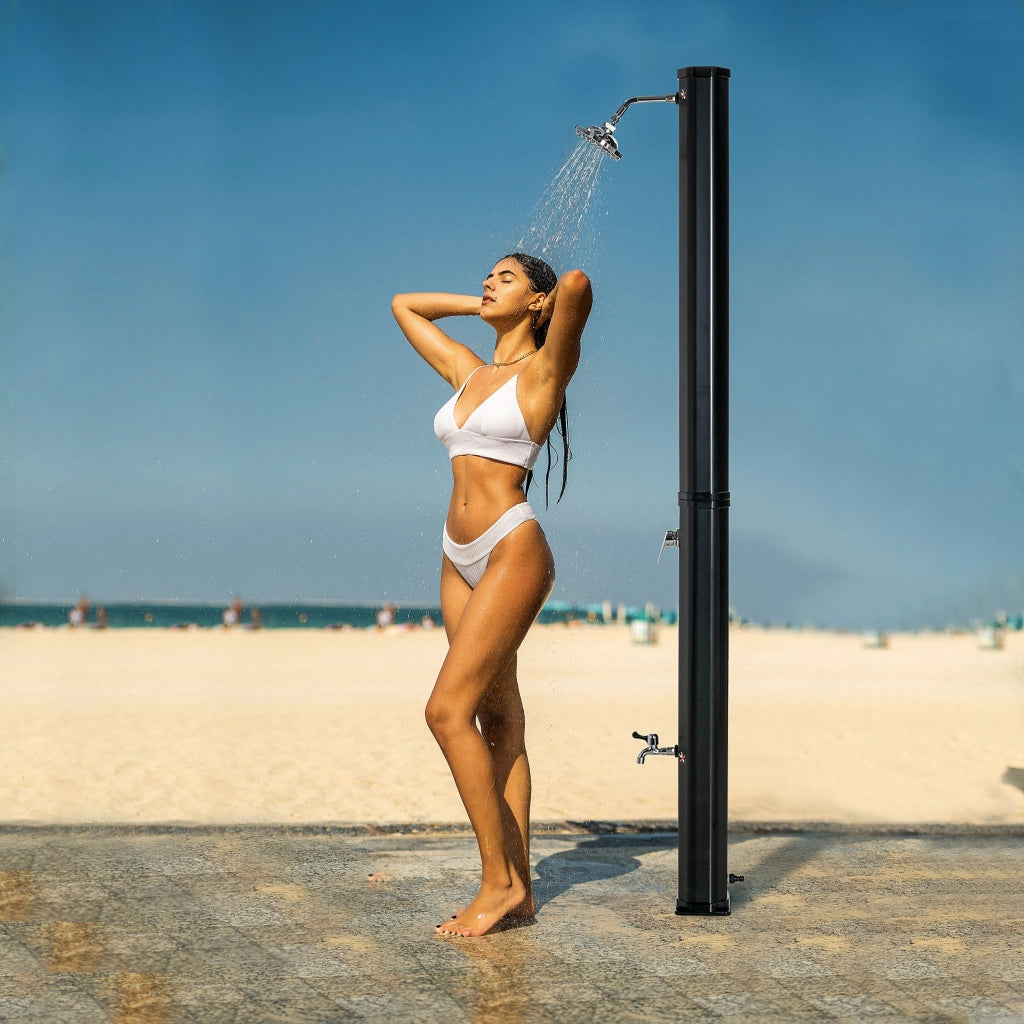 Doccia solare esterna 35L per giardino spiaggia piscina con pomma e rubinetto ¨C zephmum ¨C nero 17.5x14.5x216 cm