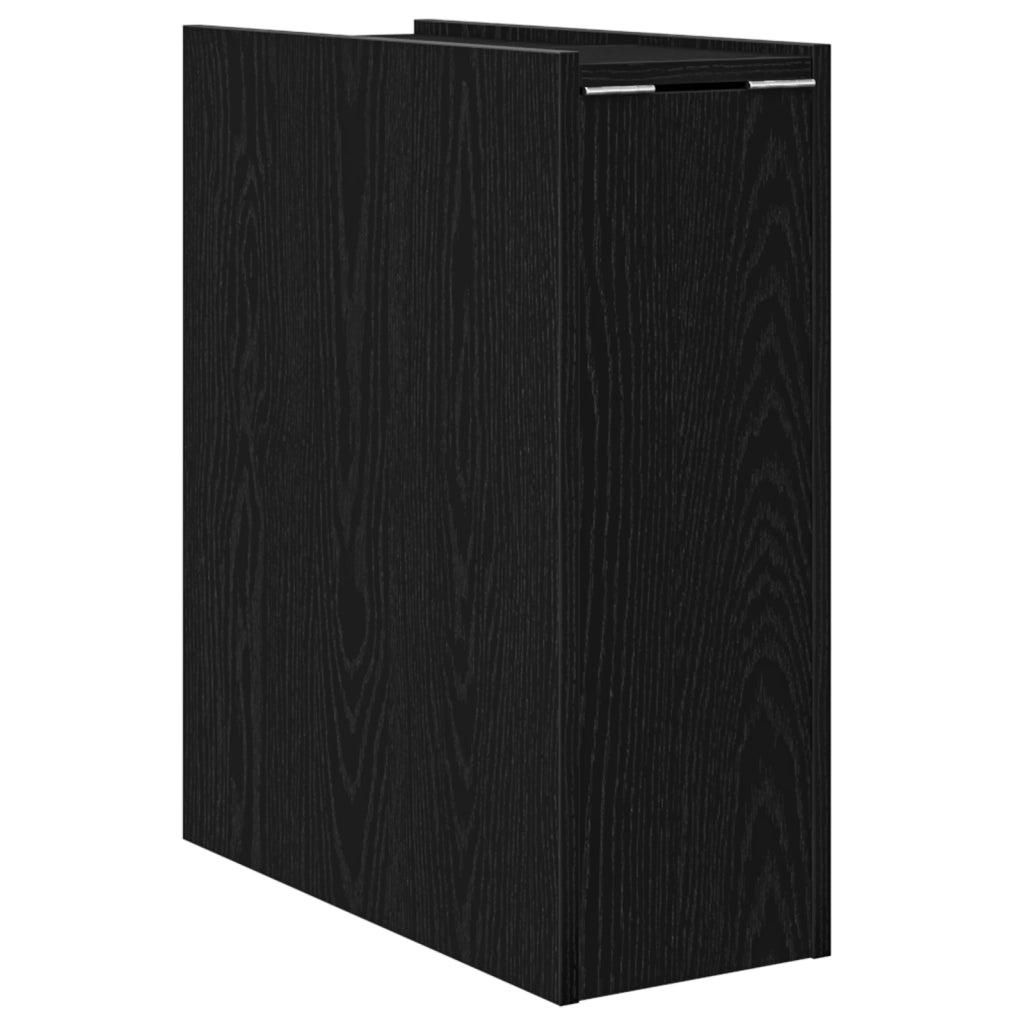 Armadio da bagno stretto con ruote in rovere nero legno ingegnerizzato