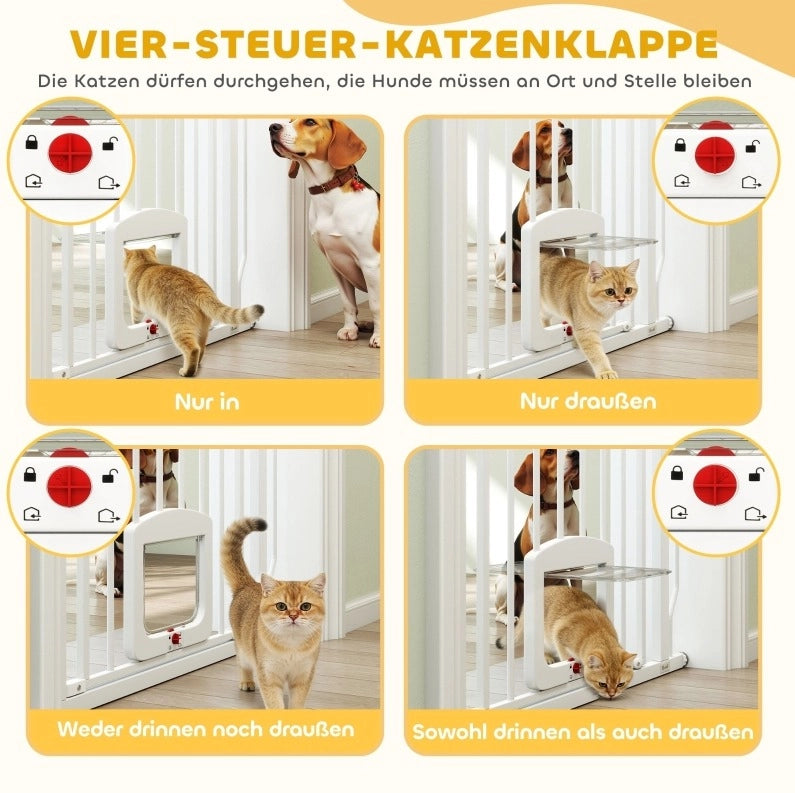 Cancelletto di sicurezza regolabile con passaggio per gatto, bianco