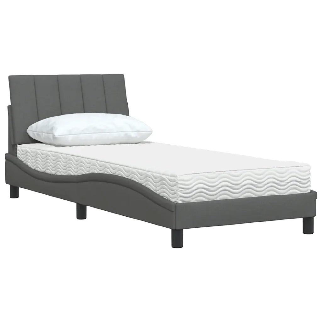 Letto con Materasso Hanko Grigio Scuro 90x190 cm in Tessuto 3310497