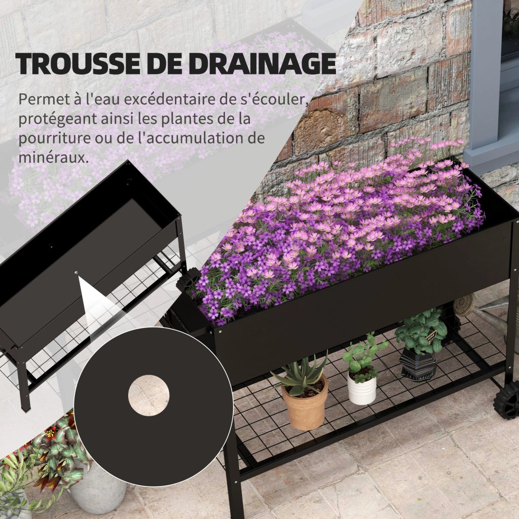 Fioriera con Ruote e Vassoio ¨C zephmum ¨C 109x39x80 cm Nero