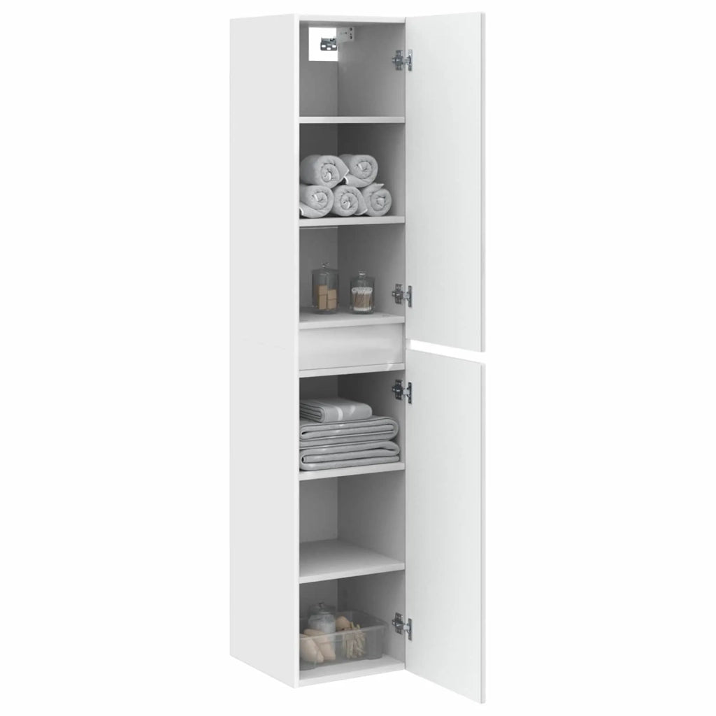 Mobiletto da Bagno a Muro Bianco Lucido 33 x 34,5 x 160 cm