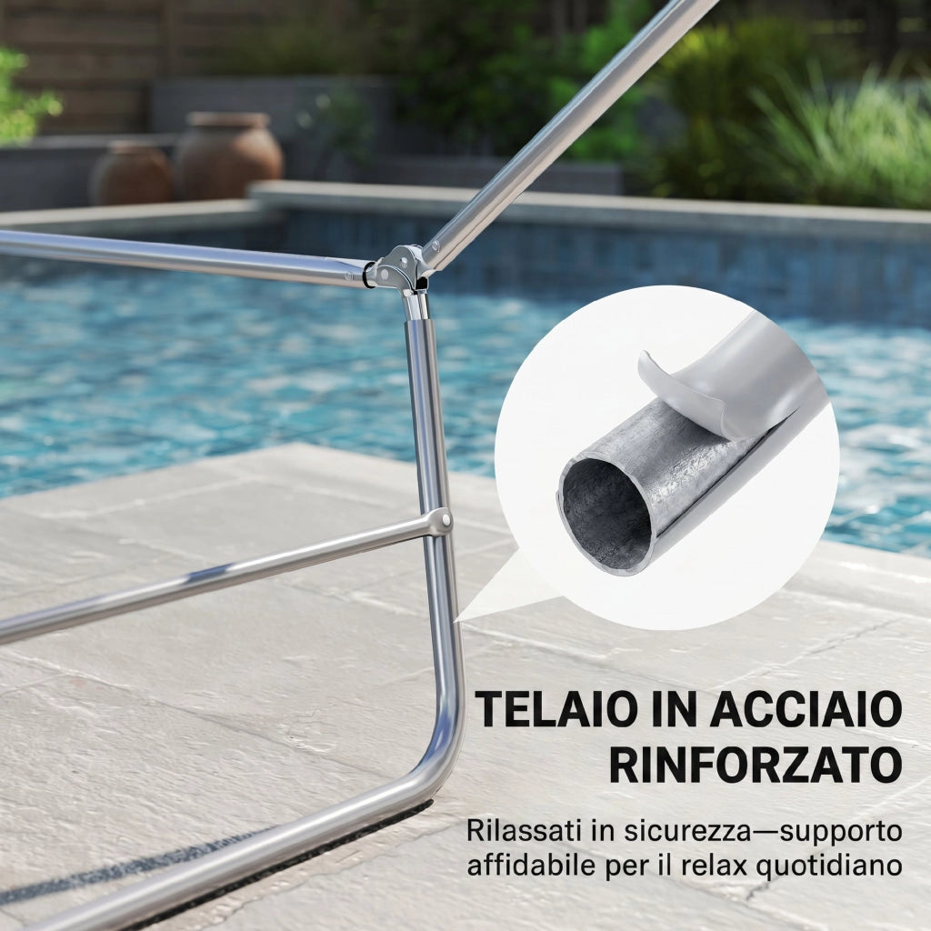 Lettino Prendisole Pieghevole con Schienale Reclinabile e Cuscino, 182x56x24.5cm