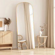 Specchio a figura intera 162 x 52 cm, specchio arcuato, specchio da terra con supporto, specchio arcuato a figura intera, oro, da terra o inclinabile