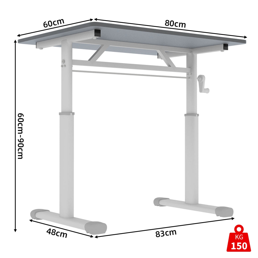 Scrivania regolabile in altezza con manovella - per studio e ufficio - grigio - 108×66×11 cm