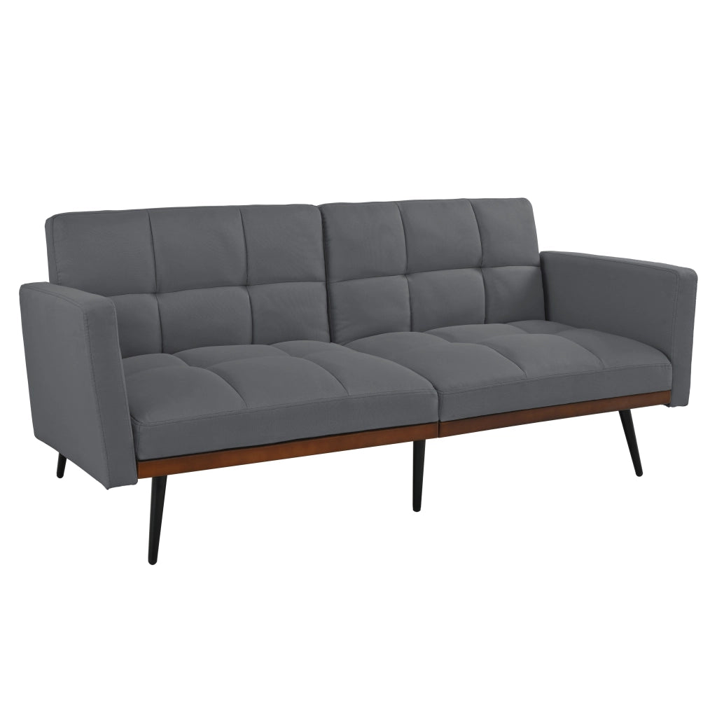 Divano Futon 3 Posti ¨C MINIMAL ¨C Grigio, Tessuto Lino, Schienale Regolabile, Gambe in Metallo, 146 cm