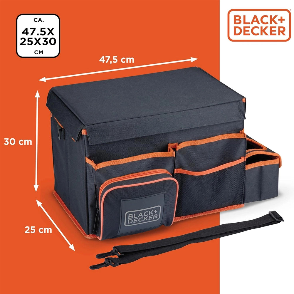 BLACK+DECKER Borsa Organizer Bagagliaio con Tracolla e Portabevande da Viaggio Grigio e Arancione