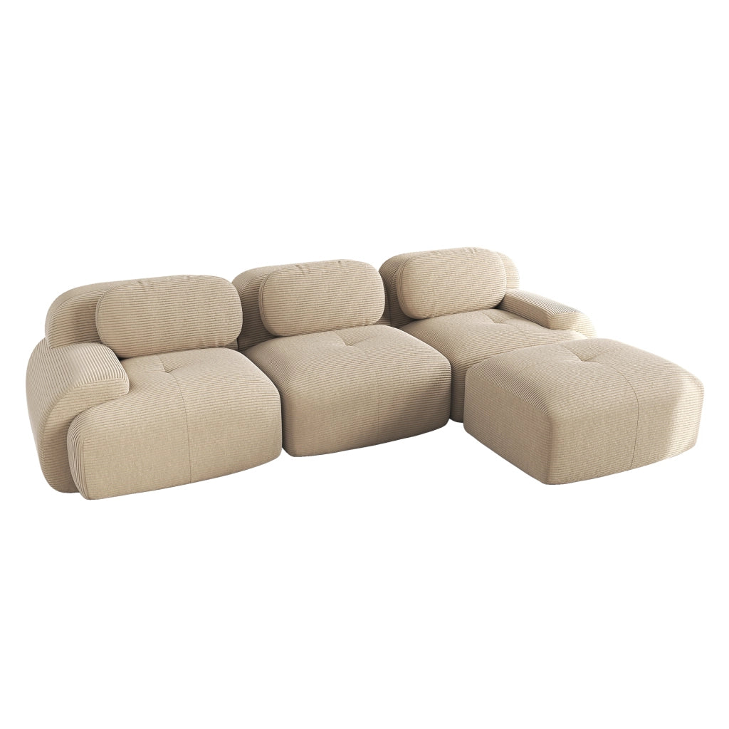 Divano Angolare Modulare ¨C MINIMAL ¨C Tessuto a Coste, Beige, Braccioli Larghi, Imbottito