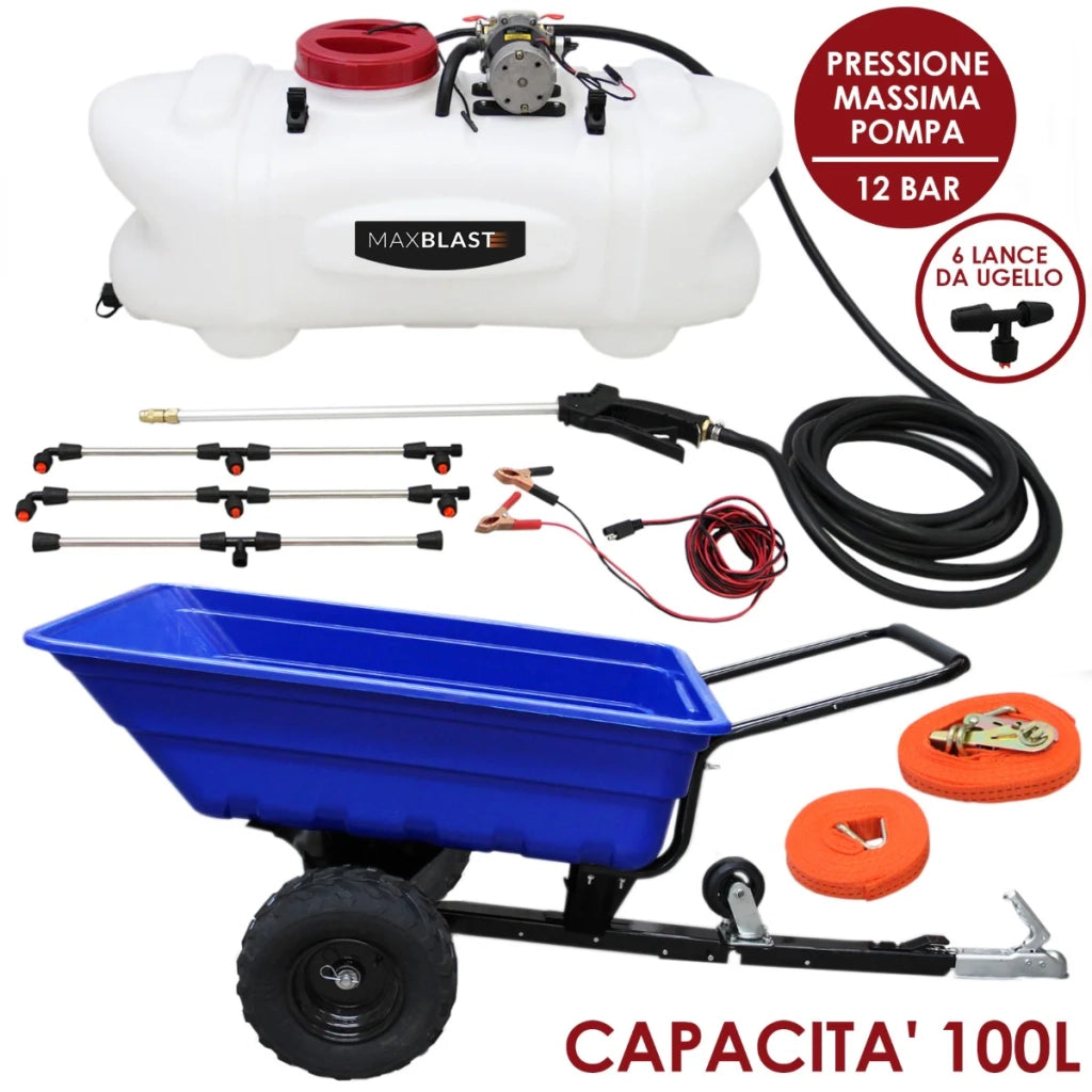 Rimorchio ATV Fuoristrada e Spruzzatore 100 Litri - Bundle per Giardinaggio