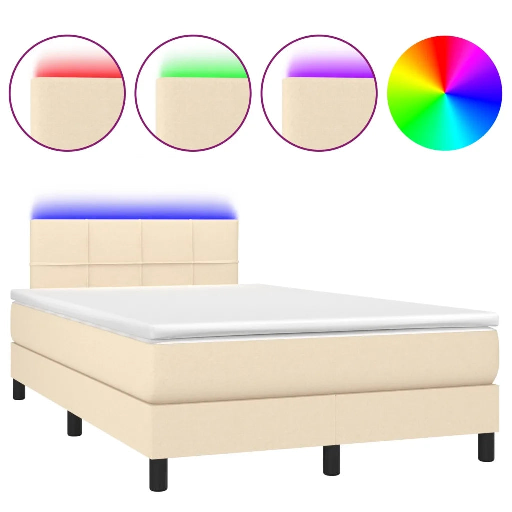 Letto a Molle con Materasso e LED Crema 120x200cm in Tessuto 3133146
