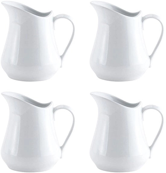 Set di piccole ciotole per il caffè, 4 pezzi, ceramica, bianca, 80 ml, ciotola per latte, ciotola per cappuccino, ciotola per koffie, ciotola per sauzen, ciotola per café, ciotola per keuken, con manico, miniatura, ceramica.