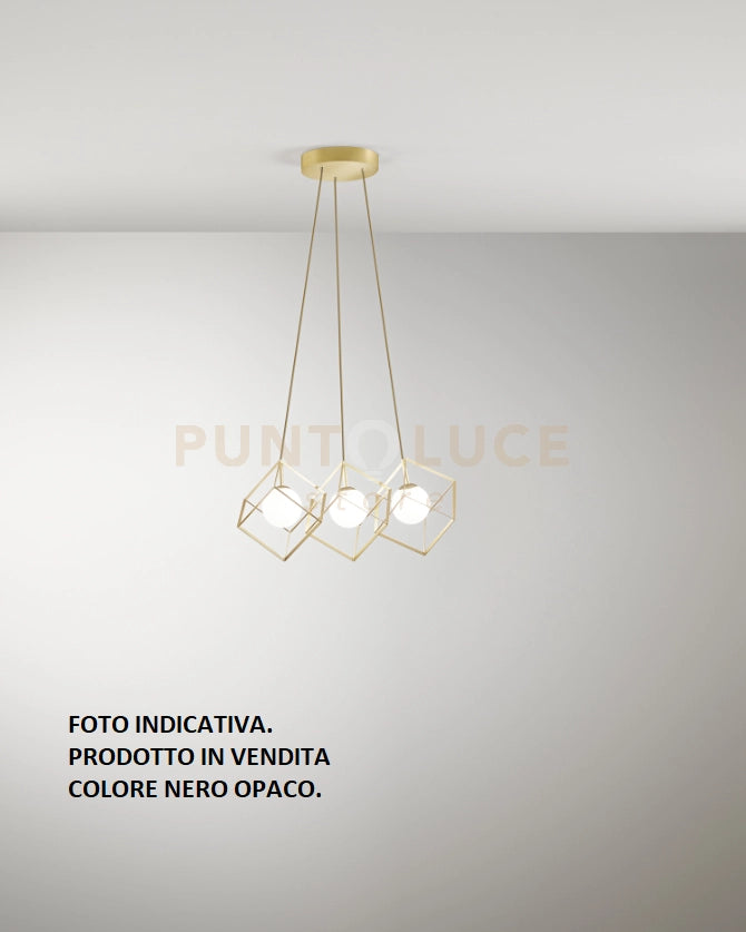 Sospensione in metallo colore nero Cube 3 luci attacco G9 d.45cm