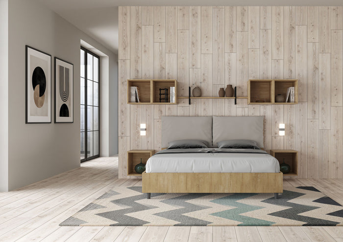 Letto Matrimoniale 160x190 cm Senza Rete Struttura Quercia con Cuscini in Similpelle Egos Antea Tortora