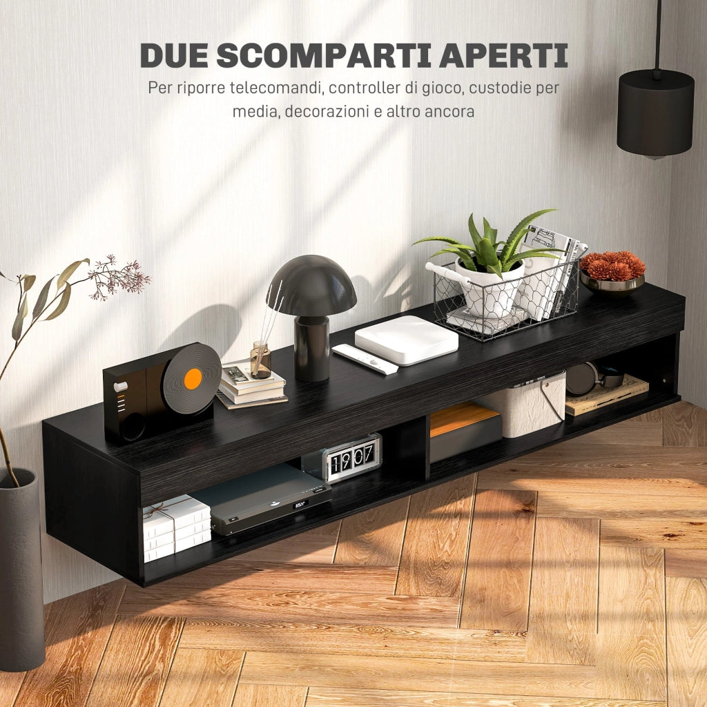 Mobile TV fino 75" Sospeso con Luci LED 16 Colori e Telecomando 180x40x30 cm Nero