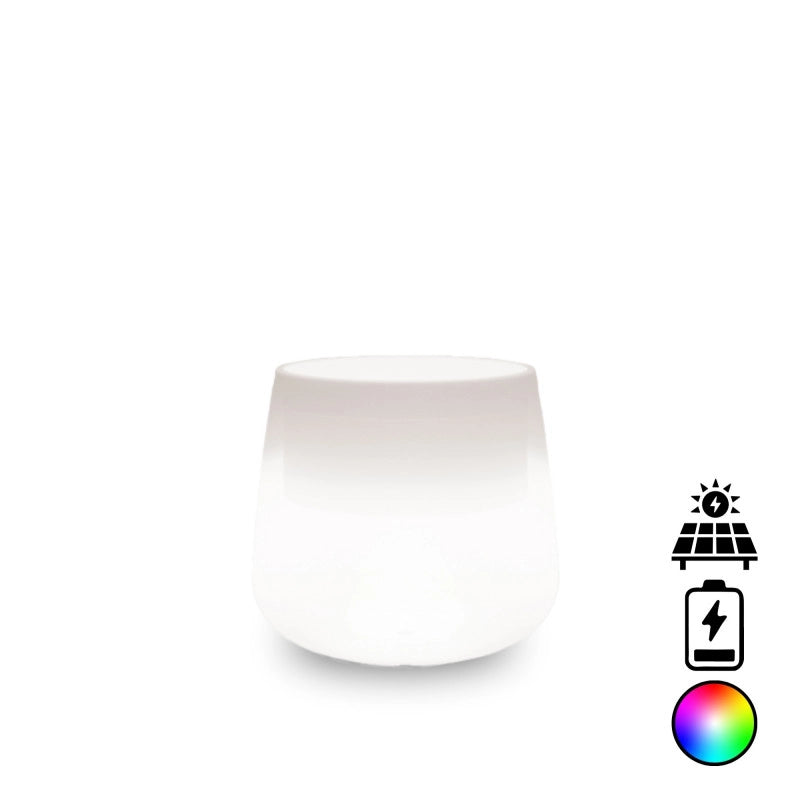Vaso luminoso moderno di design Ø53 H55 in polimero resistente con LED multicolor con batteria e solare per interno ed esterno - Made in Italy